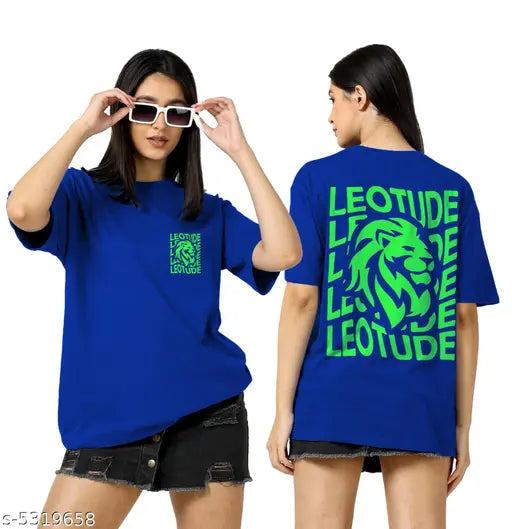 Oversize Cottonblend Printed Women's T-shirt (blue leotude)