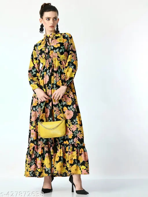 Women's Abstract A-Line Maxi Dress – Elegant & Stylish