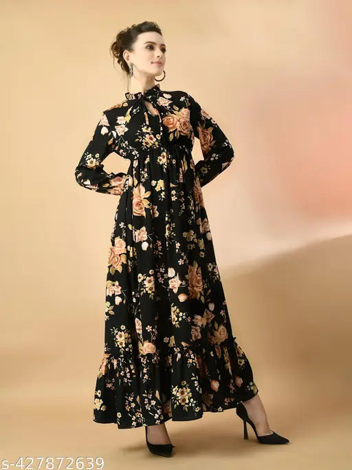 Women's Abstract A-Line Maxi Dress – Elegant & Stylish