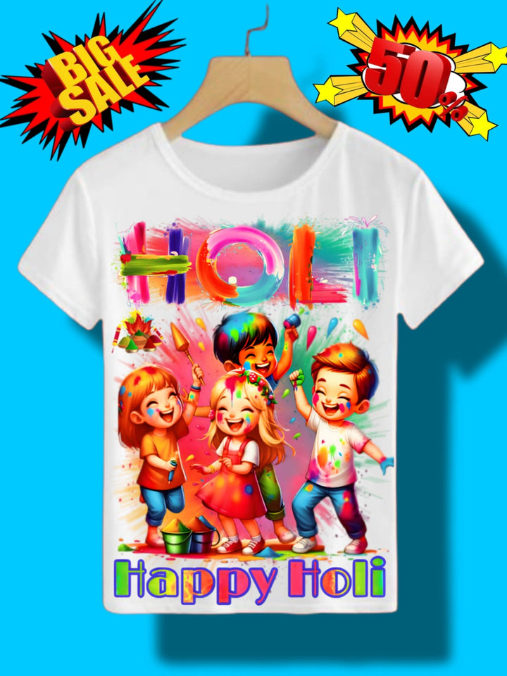 Festive Holi Splash T-Shirts for Unisex Kids