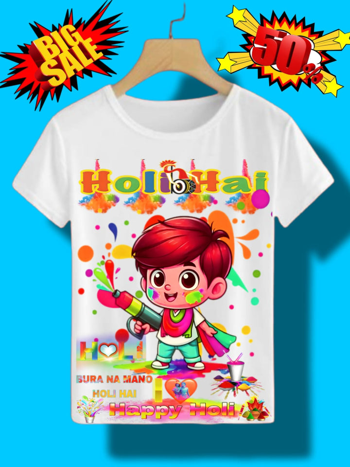 New Trendy Holi Printed T-Shirts for Unisex Kids (Boys &amp; Girls)