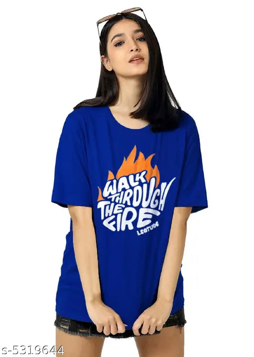 Oversize Cottonblend Printed Women's T-shirt (BLUE)