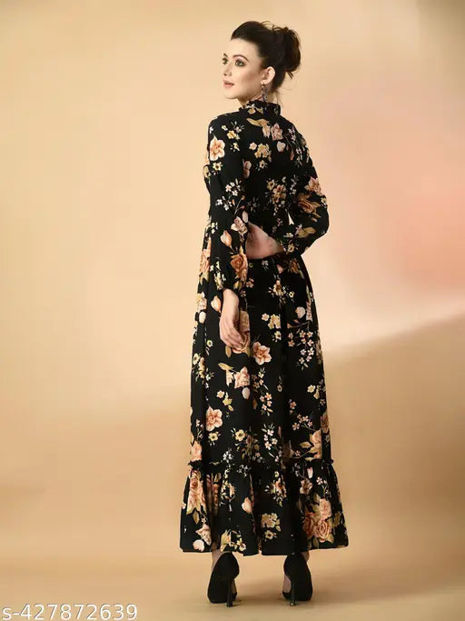 Women's Abstract A-Line Maxi Dress – Elegant & Stylish