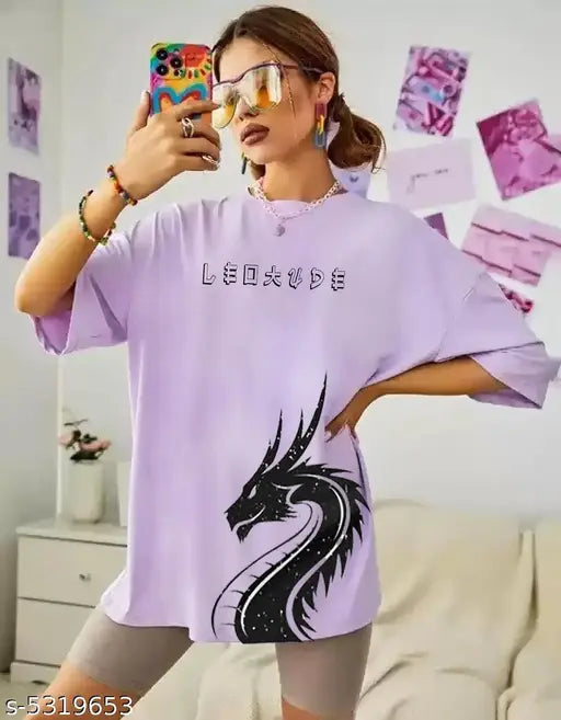 Oversize Cottonblend Printed Women's T-shirt (purple)