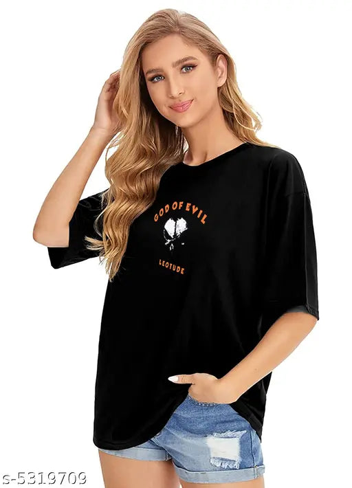 Oversize Cottonblend Printed Women's T-shirt (black god of evil)