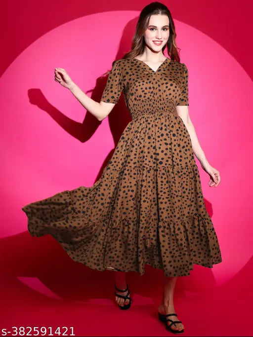 Elegant Maroon V-Neck Fit & Flare Midi Dress – Stylish & Comfortable