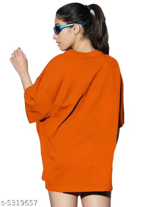 Oversize Cottonblend Printed Women's T-shirt (ORANGE STAR)