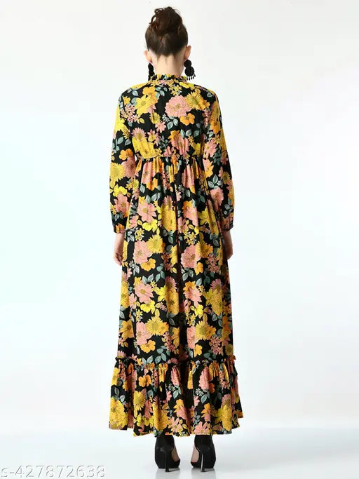 Women's Abstract A-Line Maxi Dress – Elegant & Stylish
