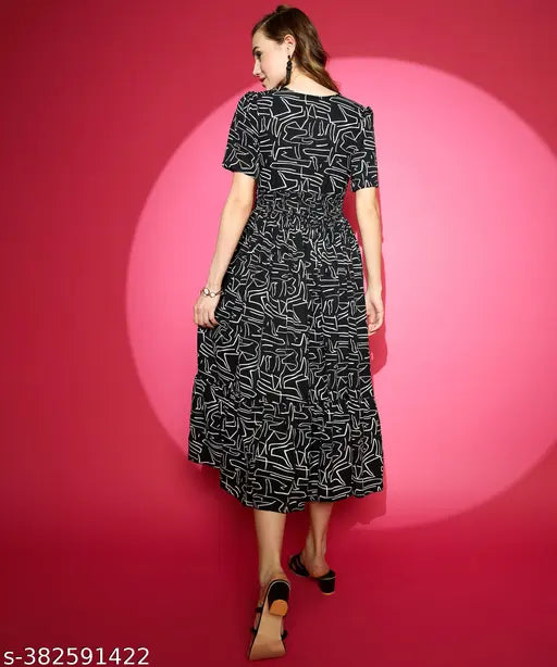 Elegant Maroon V-Neck Fit & Flare Midi Dress – Stylish & Comfortable