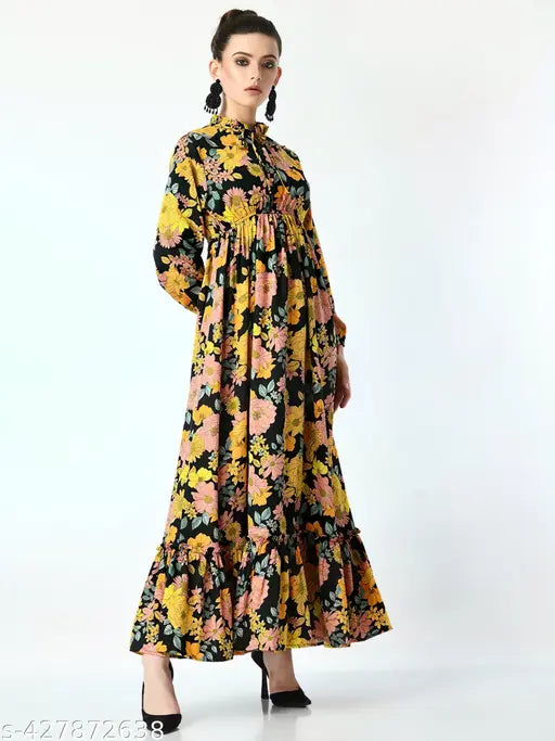Women's Abstract A-Line Maxi Dress – Elegant & Stylish