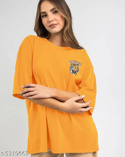 Oversize Cottonblend Printed Women's T-shirt (YELLOW FEARLESS)