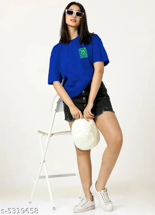 Oversize Cottonblend Printed Women's T-shirt (blue leotude)