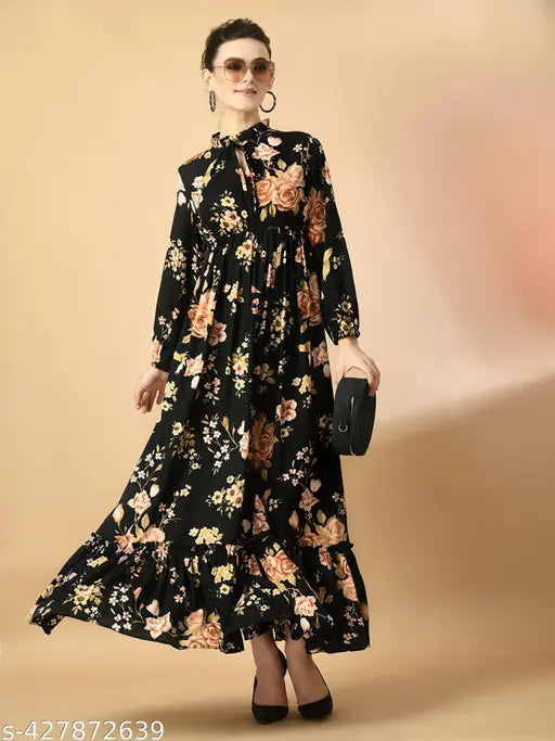 Women's Abstract A-Line Maxi Dress – Elegant & Stylish