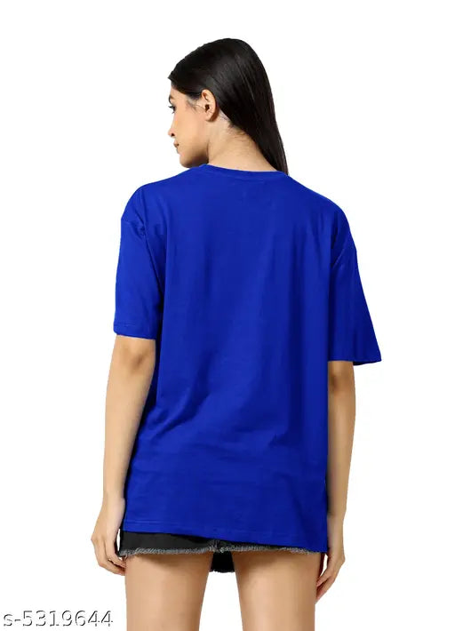 Oversize Cottonblend Printed Women's T-shirt (BLUE)