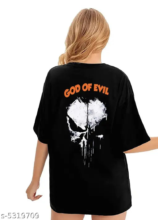 Oversize Cottonblend Printed Women's T-shirt (black god of evil)