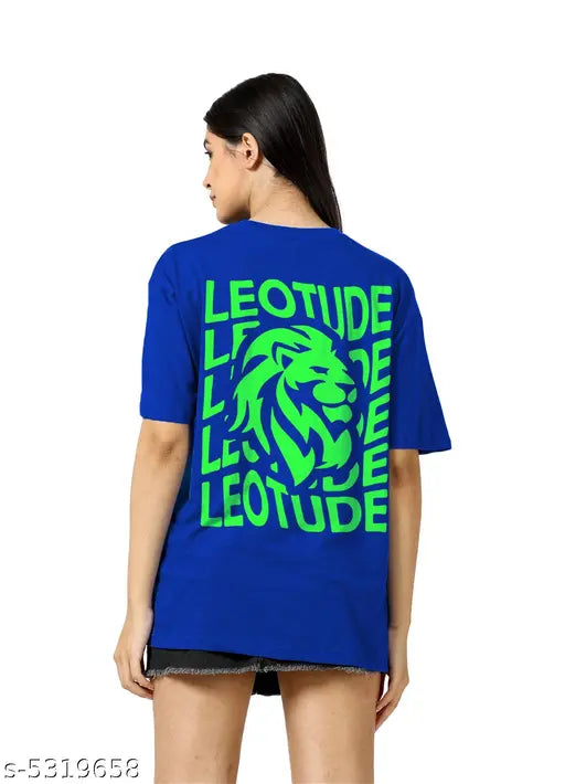 Oversize Cottonblend Printed Women's T-shirt (blue leotude)