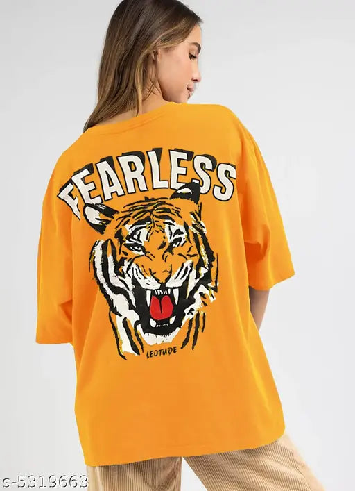 Oversize Cottonblend Printed Women's T-shirt (YELLOW FEARLESS)