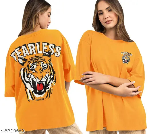 Oversize Cottonblend Printed Women's T-shirt (YELLOW FEARLESS)