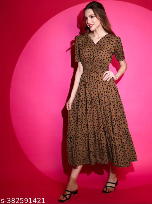 Elegant Maroon V-Neck Fit & Flare Midi Dress – Stylish & Comfortable