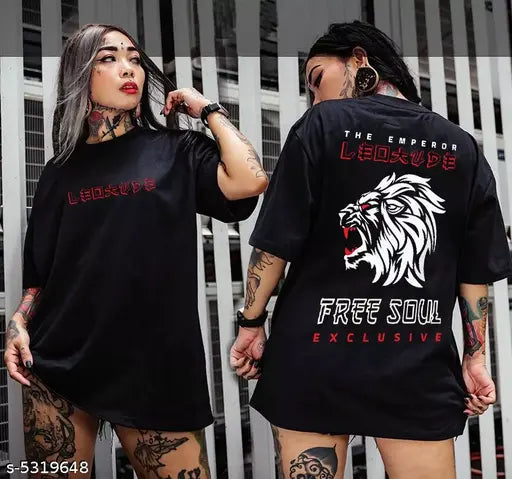 Oversize Cottonblend Printed Women's T-shirt (black free soul)