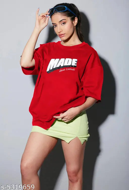 Oversize Cottonblend Printed Women's T-shirt (RED MADE)